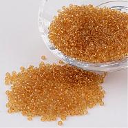 12/0 Glass Seed Beads, Transparent, Round, Goldenrod, 2mm, Hole: 1mm, about 3100pcs/50g(X-SEED-A004-2mm-2B)