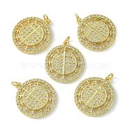Rack Plating Brass Micro Pave Cubic Zirconia Pendants,, Long-Lasting Plated, Lead Free & Cadmium Free, Flat Round with Cross Charm, Real 18K Gold Plated, 23x20x2.5mm(KK-K332-13G)