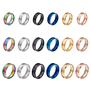 18Pcs 18 Styles 201 Stainless Steel Grooved Finger Ring Settings, Ring Core Blank, for Inlay Ring Jewelry Making, Mixed Color, Size: 10~13mm, Inner Diameter: 20~22.2mm, 1Pc/style(STAS-UN0042-78)