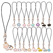 Alloy Enamel Mobile Strap, with Nylon Cord, Sheep and Cloud, Sheep Pattern, 9.5~10.2cm, Pendant: 12~17x13~19.5x1~2.5mm, 16pcs/set(HJEW-SW00024-02)