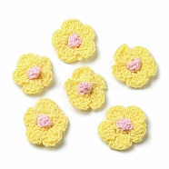 Cotton Thread Knitted Ornament Accessories, Flower, Yellow, 23.5~25x24~25x4.5~5mm(WOVE-E002-01A)