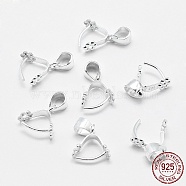 Rhodium Plated 925 Sterling Silver Pendant Bails, Ice Pick & Pinch Bails, Platinum, 5x6mm Inner Diameter, 9x8x3.5mm, Hole: 3x3.5mm and 1mm, Pin: 0.6mm(STER-E050-13P)