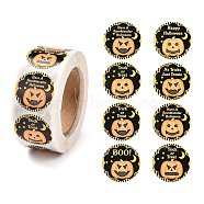 Halloween Self-Adhesive Paper Gift Tag Stickers, Flat Round with Pumpkin, Black, 2.5cm, about 500pcs/roll(DIY-I054-02)
