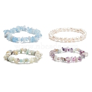 4Pcs 4 Style Natural Pearl & Mixed Gemstone Chips Beaded Stretch Bracelets Set, Adjustable Stackable Bracelets for Women, Inner Diameter: 2-1/8 inch(5.3~5.5cm), 1Pc/style(BJEW-JB08915)