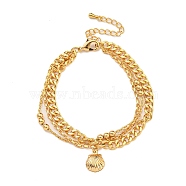 Brass Charm Bracelets for Women, Lobster Claw Clasps and Shell Pendants, Real 18K Gold Plated, 7 inch(17.7cm), Pendant: 12.5x9.5mm(BJEW-U008-06G)