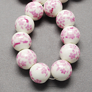 Handmade Printed Porcelain Beads, Round, Pearl Pink, 6mm, Hole: 2mm(PORC-Q201-6mm-3)