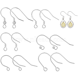 Elite 12 Parirs 6 Style Sterling Silver Earring Hooks, Ear Wire with Loops & Shepherd's Hook Ear Wire, with S925 Stamp, Silver, 21 Gauge, 13~18x0.6~1.3mm, Hole: 1~1.5mm, Pin: 0.7mm, 2 Pairs/style(FIND-PH0017-81)