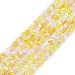 Gradient Color Electroplate Glass Bead Strands, AB Color Plated, Faceted, Triangle, Yellow, 4x3.5x3mm, Hole: 0.8mm, about 133~144pcs/strand, 14.49~15.55 inch(36.8~39.5cm)(X1-GLAA-E042-02D)