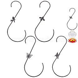 ANATTASOUL 4Pcs 4 Styles Iron Hanging Hooks, Butterfly & Bee & Bird, Black, 300~305x130~132x5mm, 1pc/style(FIND-AN0001-43)