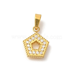 Ion Plating(IP) 304 Stainless Steel Micro Pave Cubic Zirconia Pendants, Pentagon, 11x9.5x1.5mm, Hole: 4x2.5mm(STAS-H228-04G-07)