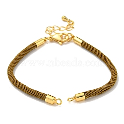 Nylon Cords Bracelet Makings Fit for Connector Charms, with Brass Findings and 304 Stainless Steel Lobster Claw Clasps, Long-Lasting Plated, Dark Goldenrod, 6-1/2~6-3/4 inch(16.5~17cm), Hole: 1.8mm(AJEW-P116-02G-11)