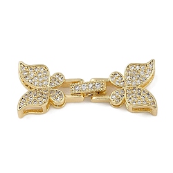 Brass Micro Pave Clear Cubic Zirconia Fold Over Clasps, Butterfly, Golden, 13x32x5mm, Hole: 3.5mm(FIND-U017-15G)