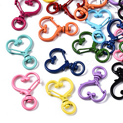 Spray Painted Eco-Friendly Alloy Swivel Snap Hooks Clasps, Cadmium Free & Nickel Free & Lead Free, Heart, Mixed Color, 34x24x6.5mm, Hole: 5x9mm(X-PALLOY-T080-17-NR)