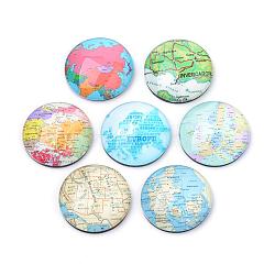 Fridge Magnets Glass Decorations, Flat Round with Map Pattern, Mixed Color, 50x16mm(GGLA-Q051-50mm-097)