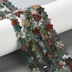 Natural Indian Agate Beads Strands, Star, 6x6x2.5mm, Hole: 0.7mm, about 71~73pcs/strand, 14.37''~14.96''(36.5~38cm)(G-G085-B48-02)