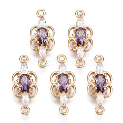 Brass Micro Pave Cubic Zirconia Links Connectors, with Glass, Long-Lasting Plated, Light Gold, Butterfly, Violet, 17.5x7x3mm, Hole: 1.2mm(X-KK-R111-008-A03)