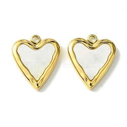 Ion Plating(IP) 304 Stainless Steel Pave Shell Pendants, Heart Charms, Valentine's Day, Real 14K Gold Plated, 16x13.5x3mm, Hole: 1.6mm(FIND-Z028-28G)