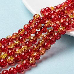 Spray Painted Crackle Glass Beads Strands, Round, Two Tone, Tomato, 8mm, Hole: 1.3~1.6mm, about 100pcs/strand, 31.4 inch(CCG-Q002-8mm-10)