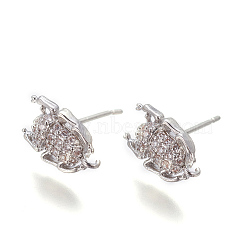 Brass Cubic Zirconia Stud Earrings Finding, with Loop, Lead Free & Cadmium Free, Insect, Clear, Platinum, 11x7.5x3mm, Pin: 0.8mm(X-ZIRC-O028-01P)
