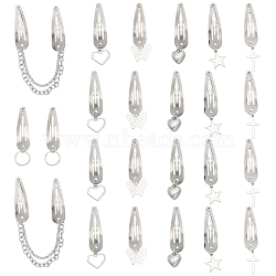 24Pcs 7 Style Iron Snap Hair Clips, with Iron Charms for Girls, Platinum, Mixed Shapes, 62~190mm(BJEW-GL0001-09)