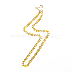 Enamel Ear of Wheat Link Chain Necklace, Vacuum Plating 304 Stainless Steel Jewelry for Women, Gold, 17-1/2~17-5/8 inch(44.4~44.7cm)(NJEW-P220-02G-08)