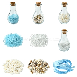 Ocean Beach Theme Glass & Shell Beads Wish Bottle DIY Making Kits, Including Glass Wishing Bottle, Single Face Satin Ribbon, Mixed Color, 2~31x2~15x2~11mm, Hole: 1~1.2m(DIY-FS0007-57)