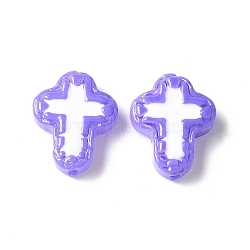Handmade Lampwork Enamel Beads, Hand Drawn Beads, Cross, Lilac, 14.5x11.5x4mm, Hole: 1mm(BLOW-D300-06D)