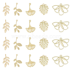20Pcs 5 Style Alloy Pendants, Leaf/Monstera Leaf/Leafy Branch/Ginkgo Leaf Charms, Light Gold, 18~24x12~25.5x1~4mm, Hole: 1~1.6mm, 4pcs/style(FIND-FH0007-30)
