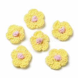 Cotton Thread Knitted Ornament Accessories, Flower, Yellow, 23.5~25x24~25x4.5~5mm(WOVE-E002-01A)