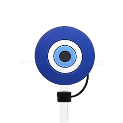 Blue Evil Eye Silicone Cartoon Style Dustproof Straw Cap, Straw Tip Cover, Cup Accessories, Evil Eye, 10mm, 10pcs/set(PW-WG46E63-02)