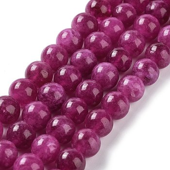 Dyed Natural Malaysia Jade Beads Strands, Round, Camellia, 10mm, Hole: 1.2mm, about 19pcs/strand, 7.09 inch(18cm)