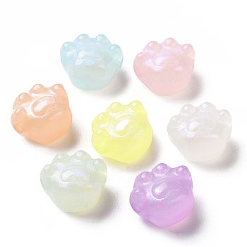 Luminous Acrylic Beads, Glitter Beads, Glow in the Dark, Cat Paw Print, Mixed Color, 16x18x12.5mm, Hole: 2.5mm, about 205pcs/500g