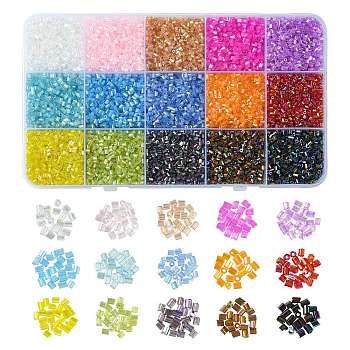 19500Pcs 15 Colors Transparent Colours Rainbow Glass Round Bugle Beads, Ceylon, Mixed Color, 2~2.5x2mm, Hole: 0.8mm, 1300Pcs/color