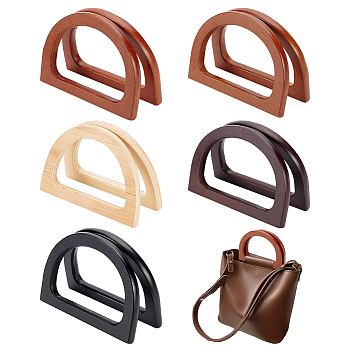 Elite 10Pcs 5 Colors Wood D Shaped Handles Replacement, for Handmade Bag Handbags Purse Handles, Mixed Color, 8.4~8.5x11.9~12x0.9cm, Inner Diameter: 5.9~6x9.15~9.2cm, 2pcs/color