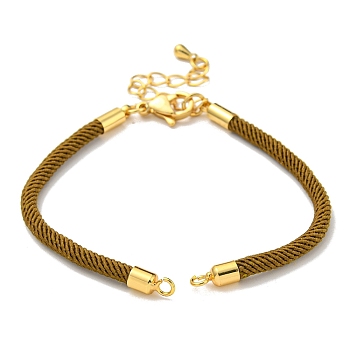 Nylon Cords Bracelet Makings Fit for Connector Charms, with Brass Findings and 304 Stainless Steel Lobster Claw Clasps, Long-Lasting Plated, Dark Goldenrod, 6-1/2~6-3/4 inch(16.5~17cm), Hole: 1.8mm