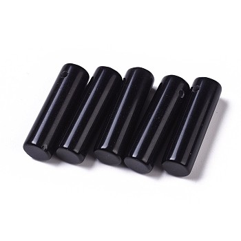 Natural Black Obsidian Pendants, Column, 34~36x10~10.5mm, Hole: 2mm