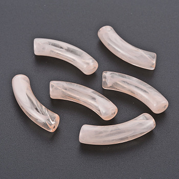 Transparent Acrylic Beads, Imitation Gemstone Style, Curved Tube, Light Salmon, 33x8x10.5mm, Hole: 1.6mm, about 300pcs/500g