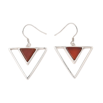 Natural Carnelian Triangle Dangle Earrings, Real Platinum Plated Rhodium Plated 925 Sterling Silver Earrings for Girl Women, 41x27.5mm