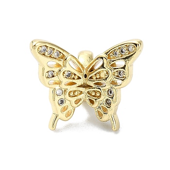 Rack Plating Brass Micro Pave Clear Cubic Zirconia Beads, Long-Lasting Plated, Butterfly, Real 18K Gold Plated, 13x15x12mm, Hole: 2.8mm