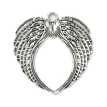 Tibetan Style Alloy Wing Large Pendants, Lead Free & Cadmium Free, Antique Silver, 73x69x4mm, Hole: 2~6mm