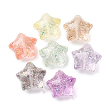 Transparent Resin Beads, Star, with Glitter Powder, Mixed Color, 19~20x22x15~16mm, Hole: 2mm