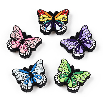 Butterfly Silicone Beads, Mixed Color, 20.5x25.5x7.5mm, Hole: 3mm