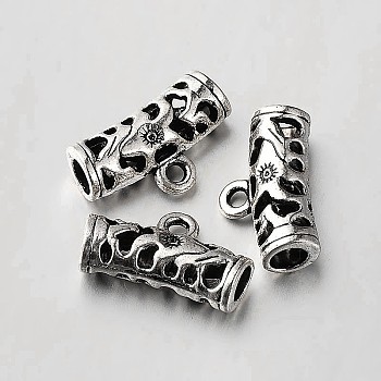 Tibetan Style Alloy Hollow Tube Bail Beads Tube Bails, Loop Bails, Antique Silver, 13x21x7mm, Hole: 2mm,  Inner Diameter: 4mm