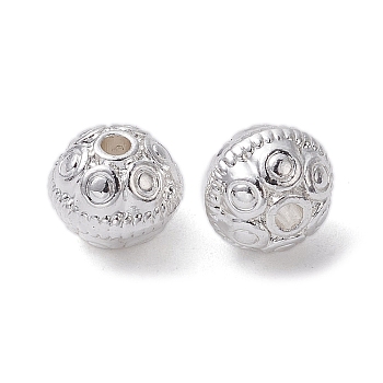Alloy Spacer Beads, Long-Lasting Plated, Round Shape with Flower, Silver, 8x7mm, Hole: 1.6mm