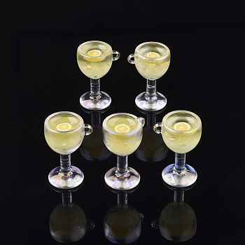 Resin Pendants, with Polymer Clay, Goblet with Lemon Pattern, Yellow, 40.5x27x23mm, Hole: 3x2.5mm