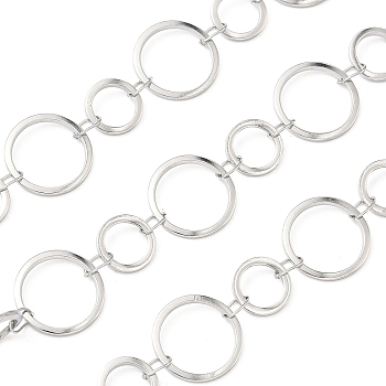 304 Stainless Steel Ring Link Chains, Soldered, with Spool, Stainless Steel Color, 8~12x1mm