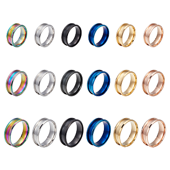 18Pcs 18 Styles 201 Stainless Steel Grooved Finger Ring Settings, Ring Core Blank, for Inlay Ring Jewelry Making, Mixed Color, Size: 10~13mm, Inner Diameter: 20~22.2mm, 1Pc/style