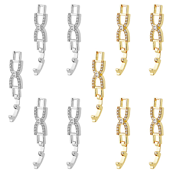 10Pcs 2 Colors Bowknot Rack Plating Brass Clear Cubic Zirconia Watch Band Clasps, Cadmium Free & Lead Free, Long-Lasting Plated, Platinum & Golden, 32x8x4mm, Hole: 4x3mm, 5pcs/color
