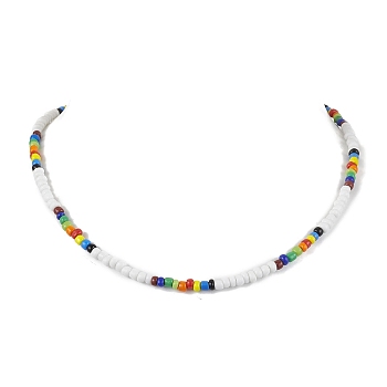 Bohemia Glass Seed Beaded Necklaces, Holiday Beach Zinc Alloy Jewelry for Women and Girls, Colorful, 17.40 inch(44.2cm)