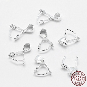 Rhodium Plated 925 Sterling Silver Pendant Bails, Ice Pick & Pinch Bails, Platinum, 5x6mm Inner Diameter, 9x8x3.5mm, Hole: 3x3.5mm and 1mm, Pin: 0.6mm